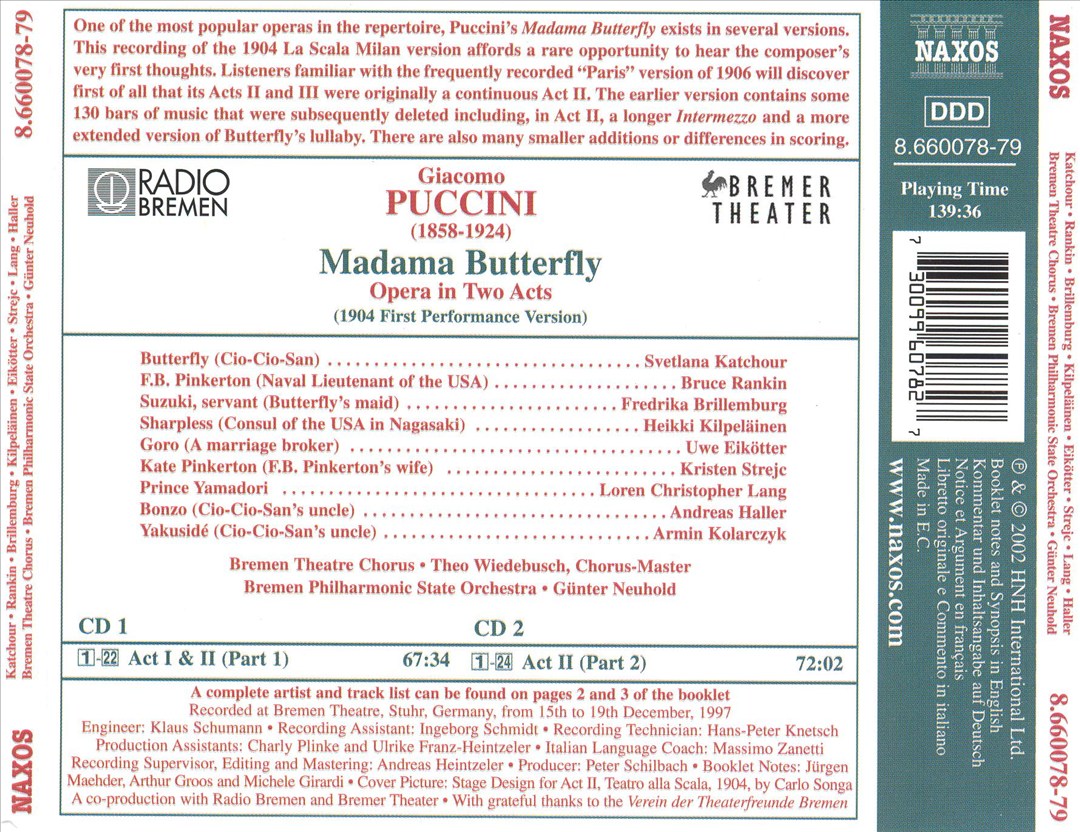 Puccini: Madama Butterfly (Original 1904 Version) cover art