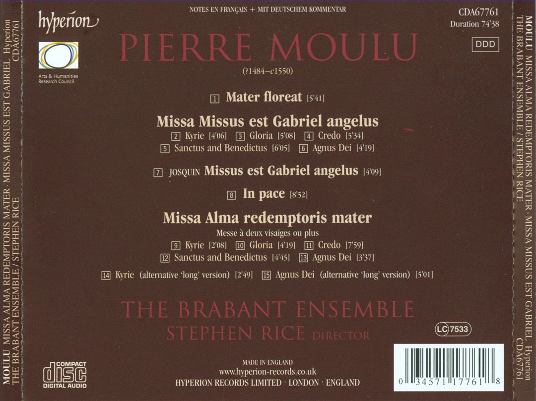 Pierre Moulu: Missa Alma redemptoris mater; Missa Missus est Gabriel angelus cover art