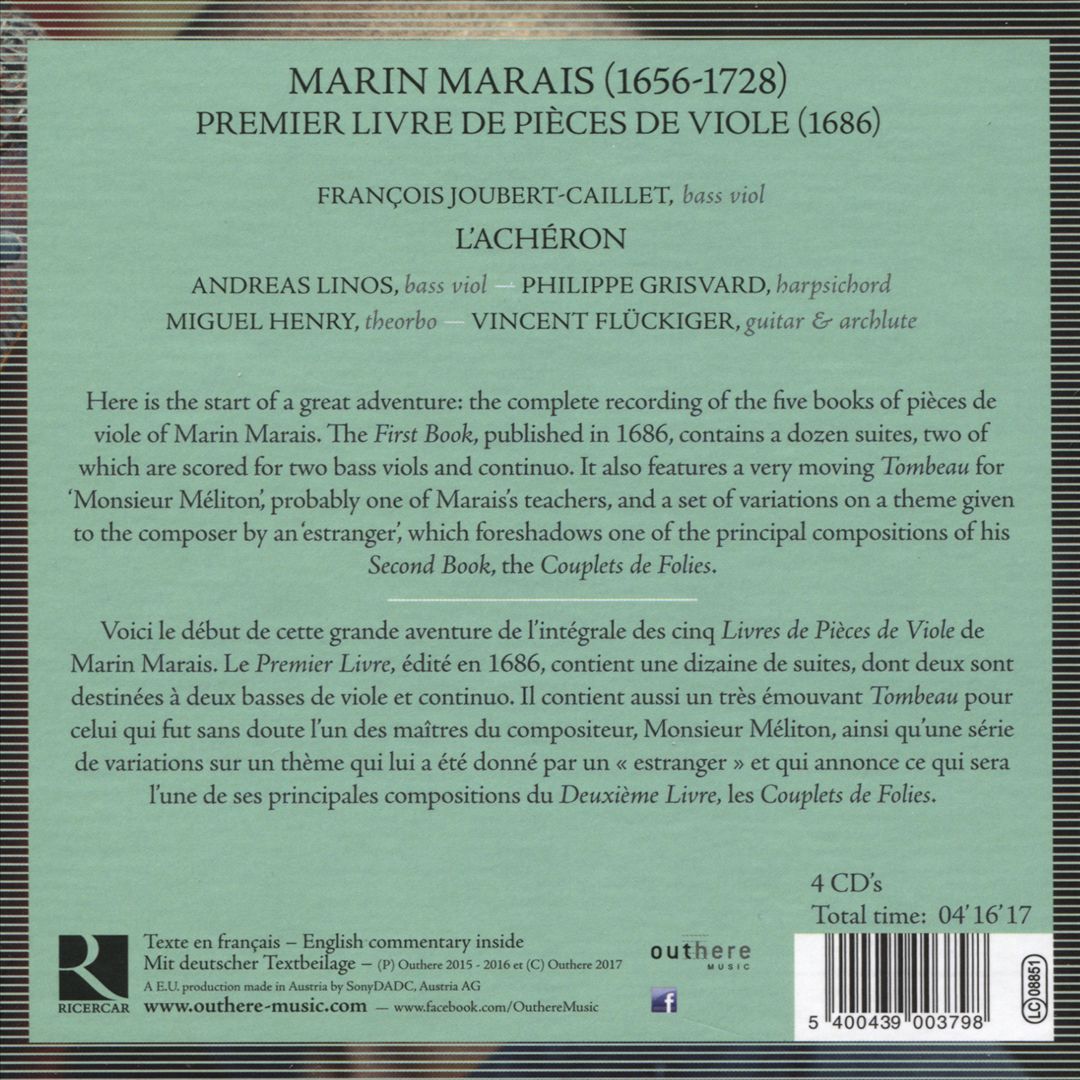 Marin Marais: Premier Livre des Pièces de Viole cover art