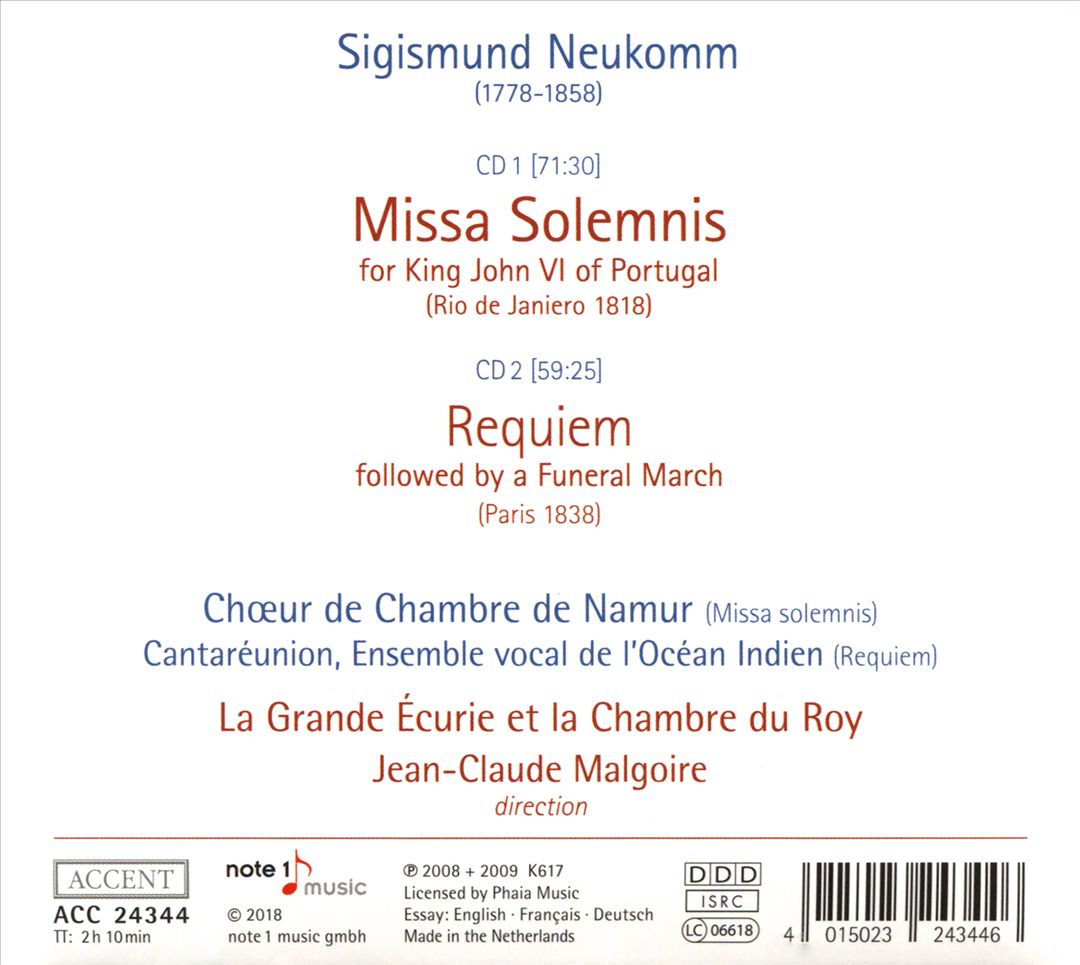 Sigismund Neukomm: Missa Solemnis for King John VI of Portugal; Requiem cover art