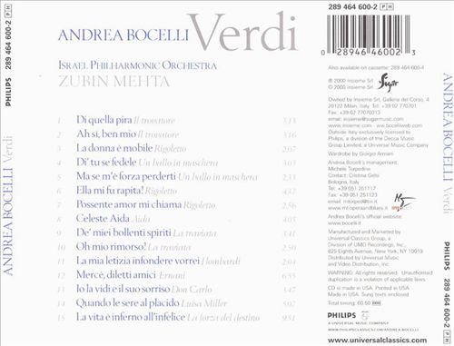 Andrea Bocelli: Verdi cover art