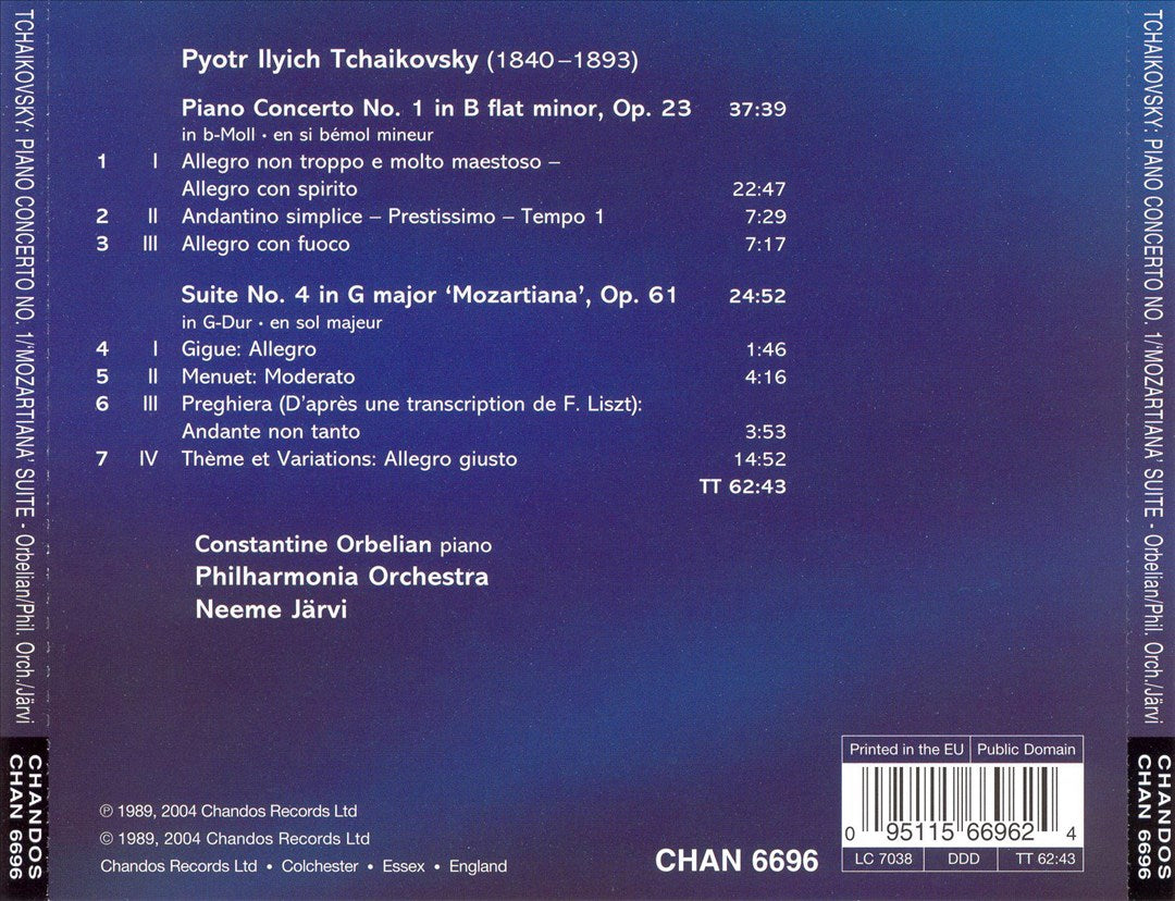 Tchaikovsky: Piano Concerto No. 1; 'Mozartiana' Suite cover art