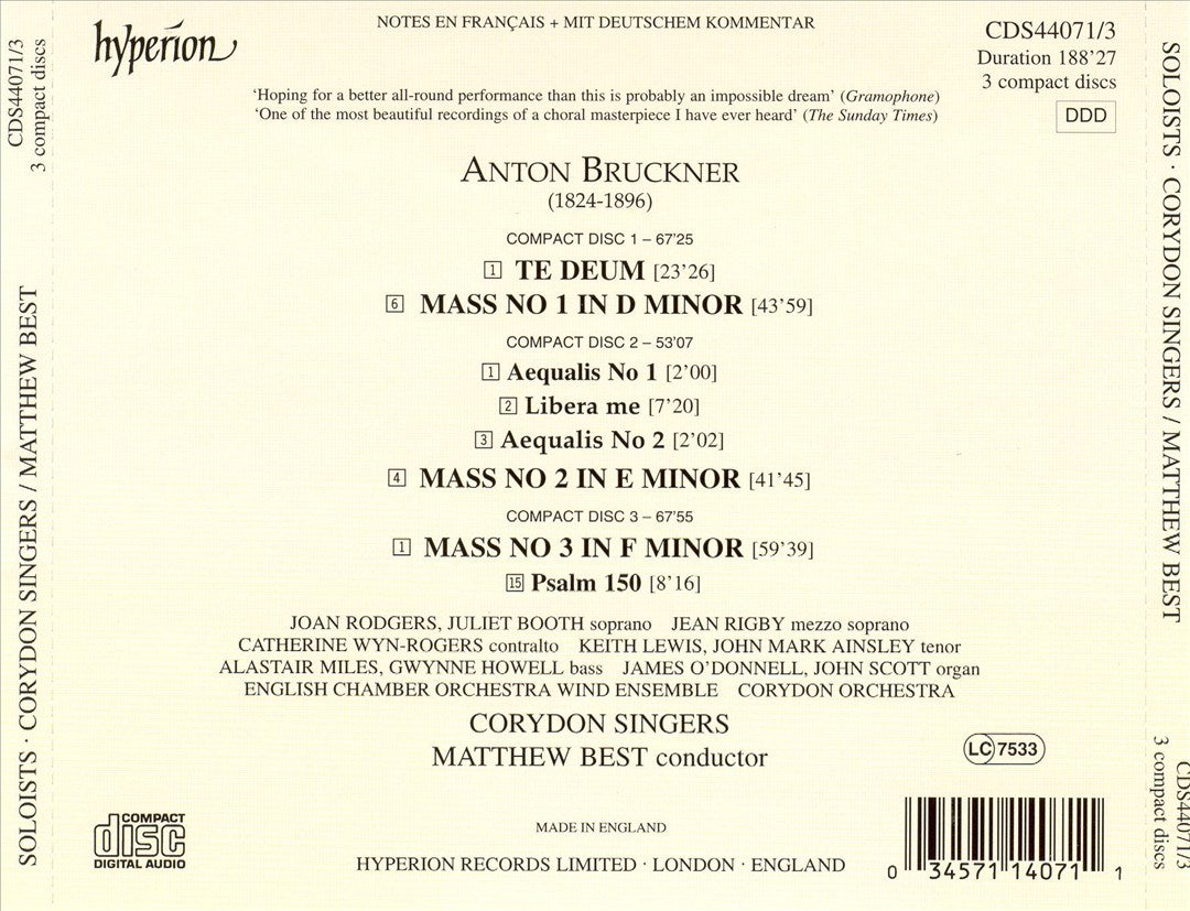 Bruckner: Masses; Te Deum cover art