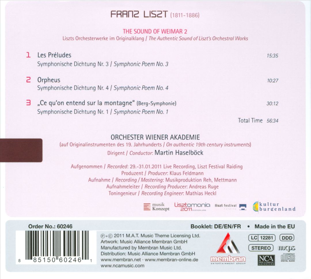 Liszt: Les Préludes; Orpheus; Berg-Symphonie cover art