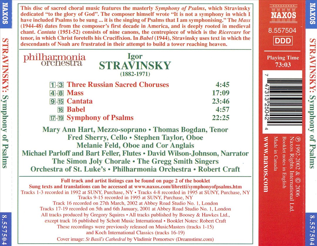 Stravinsky: Symphony of Psalms cover art
