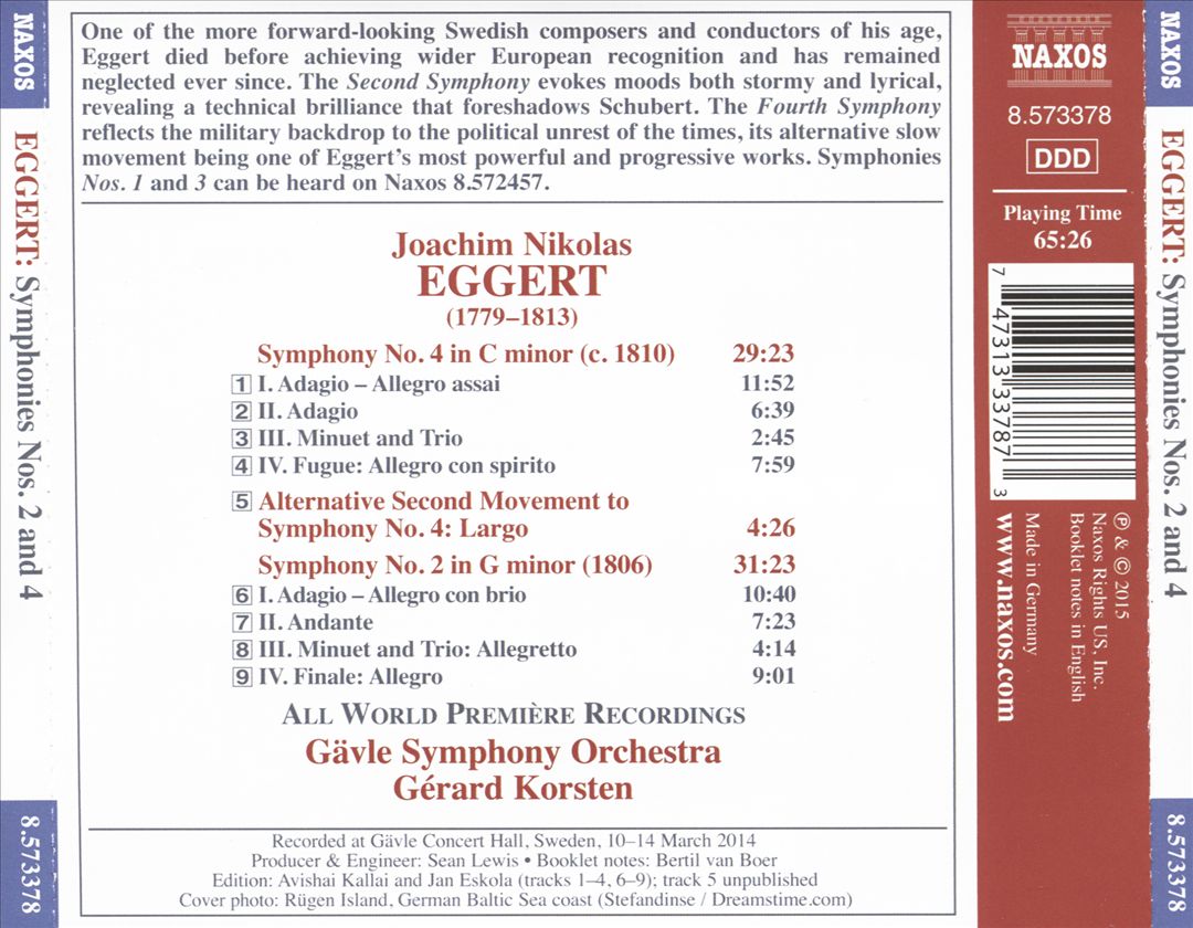 Joachim Nikolas Eggert: Symphonies Nos. 2 and 4 cover art