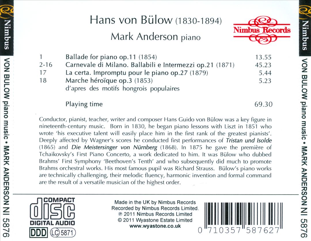 Hans von Bülow: Piano Works cover art