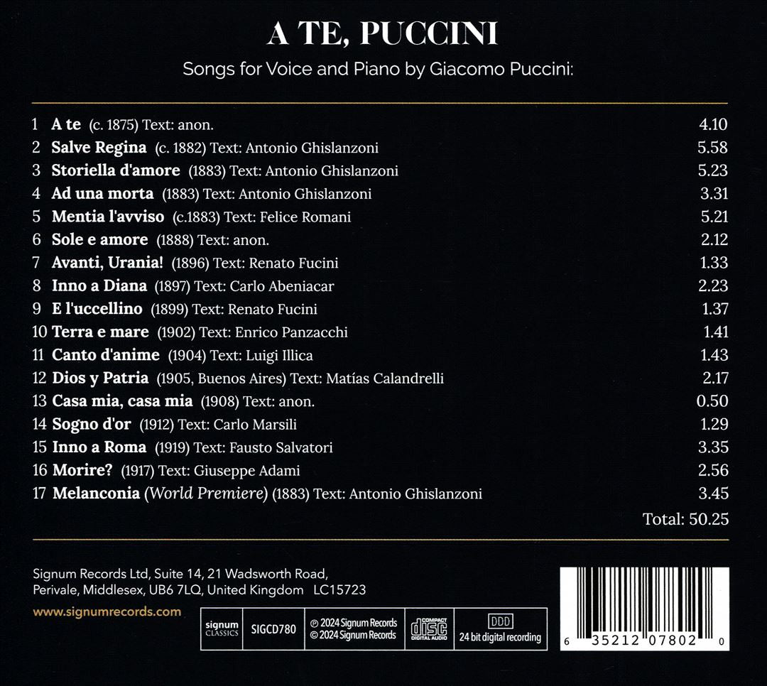 A Te, Puccini cover art