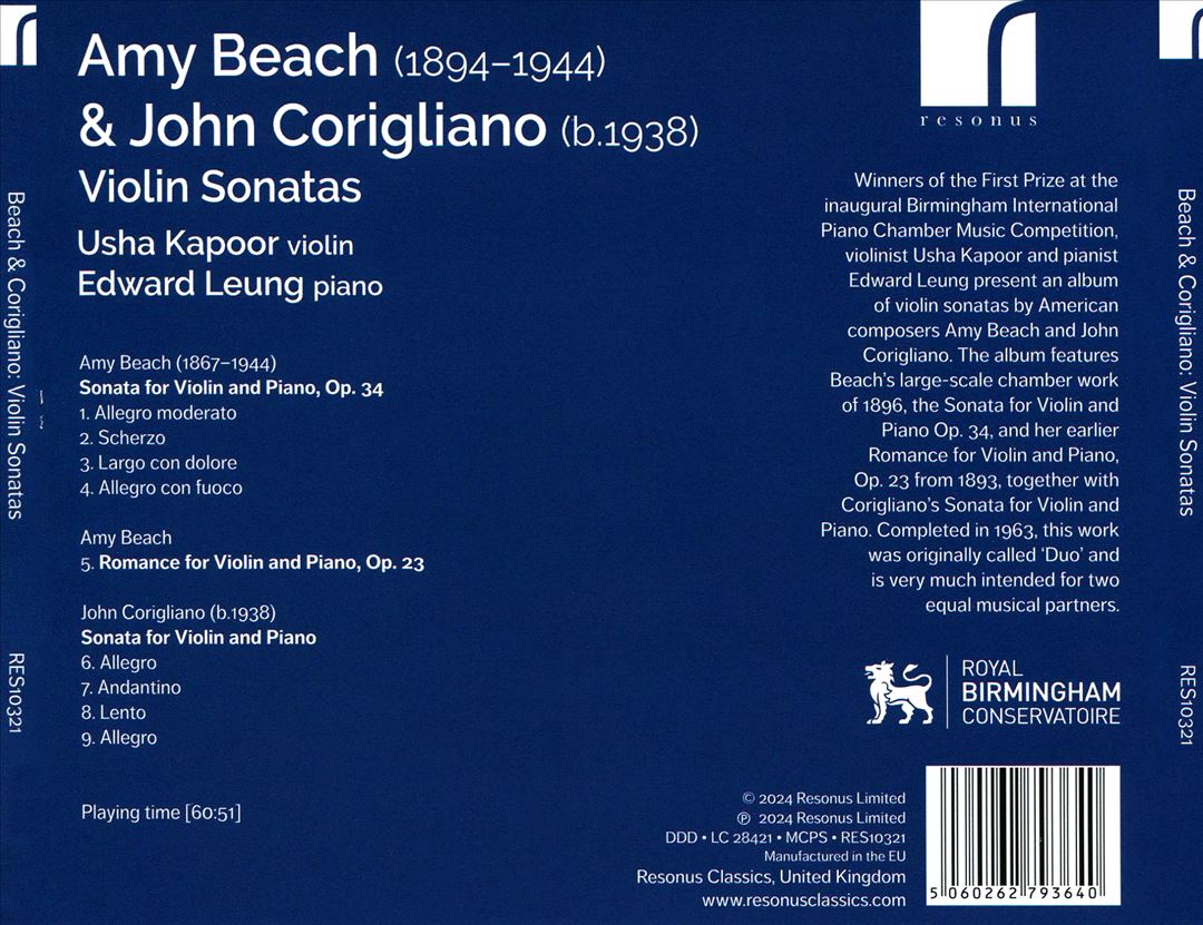 Beach & Corigliano: Violin Sonatas cover art
