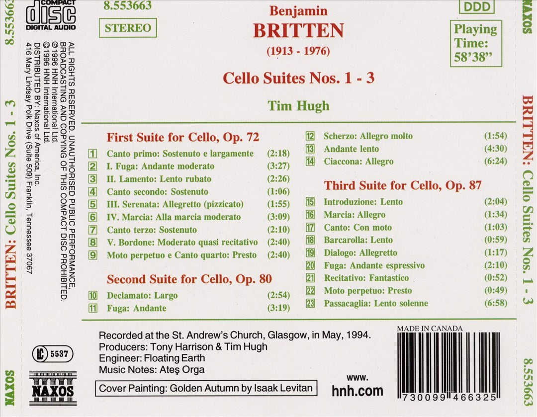 Britten: Cello Suites Nos. 1-3 cover art