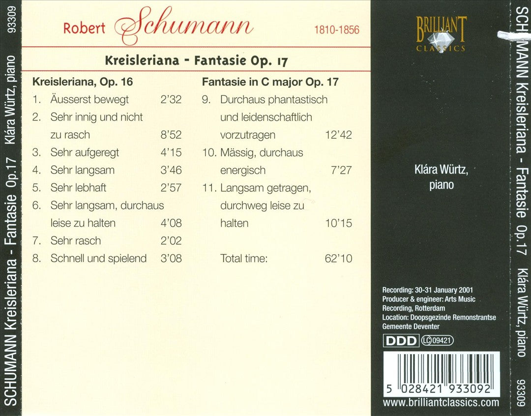 Schumann: Kreisleriana; Fantasie, Op. 17 cover art