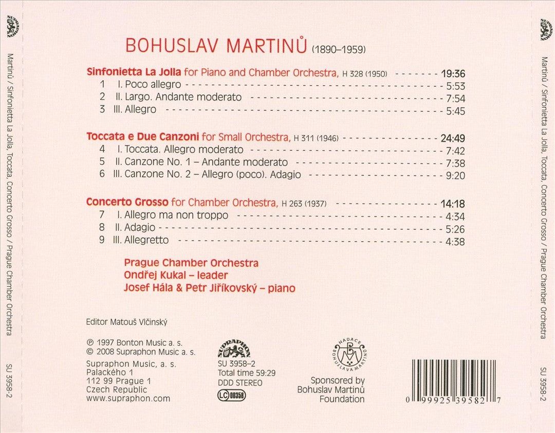Martinu: Sinfonietta la Jolla; Toccata e due Canzoni; Concerto Grosso cover art
