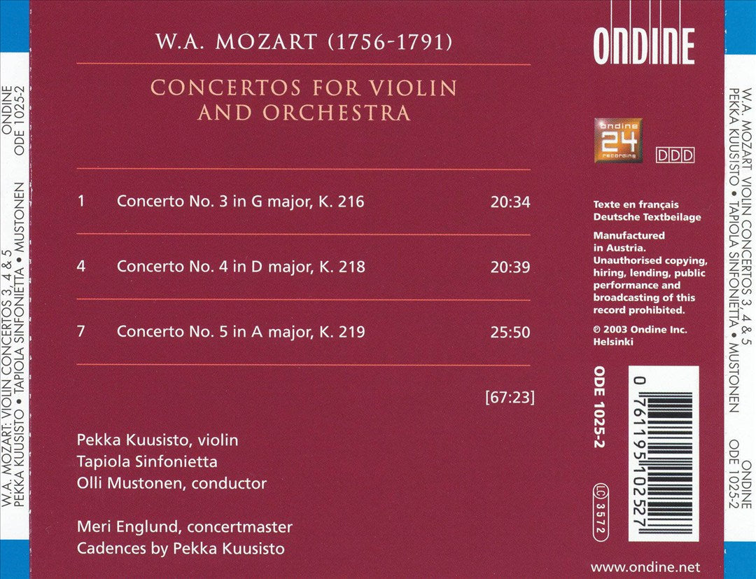 Mozart: Violin Concertos 3, 4 & 5 cover art
