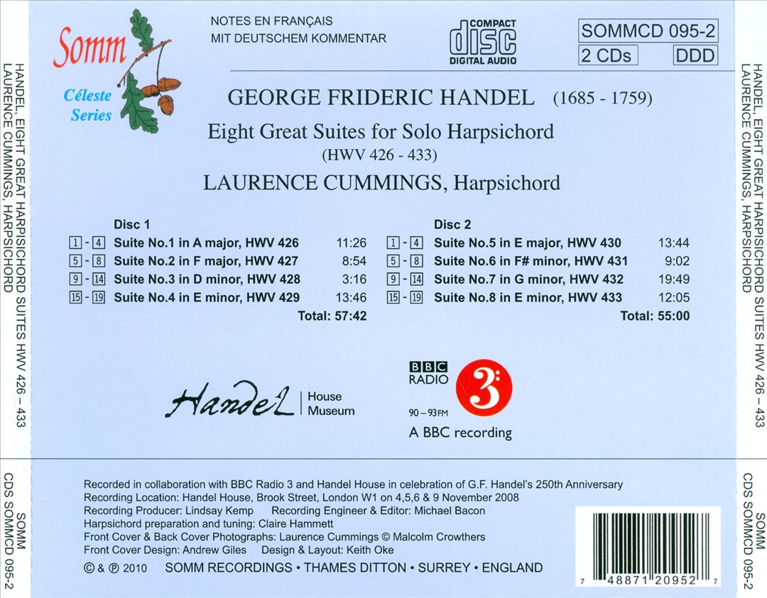 Handel: Eight Great Harpsichord Suites HWV 426-433 cover art