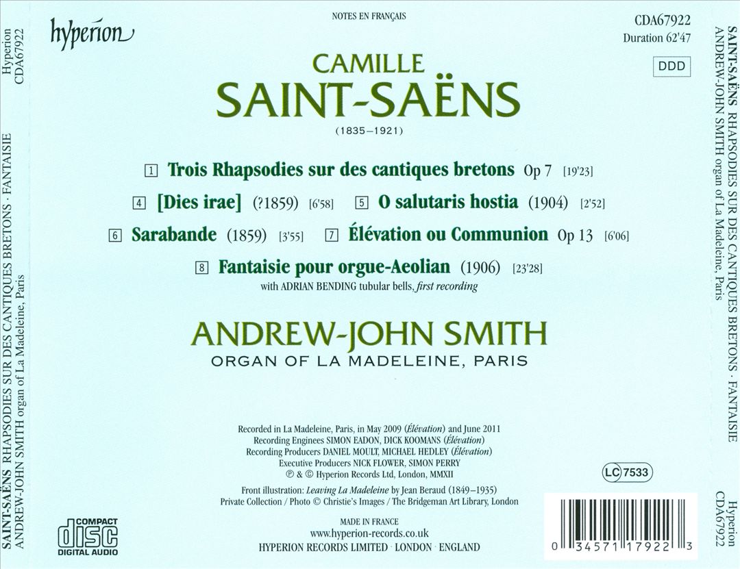 Saint-Saëns: Rhapsodies sur des Cantiques Bretons; O Salutaris Hostia; Sarabande; Élévation; Fantaisie cover art