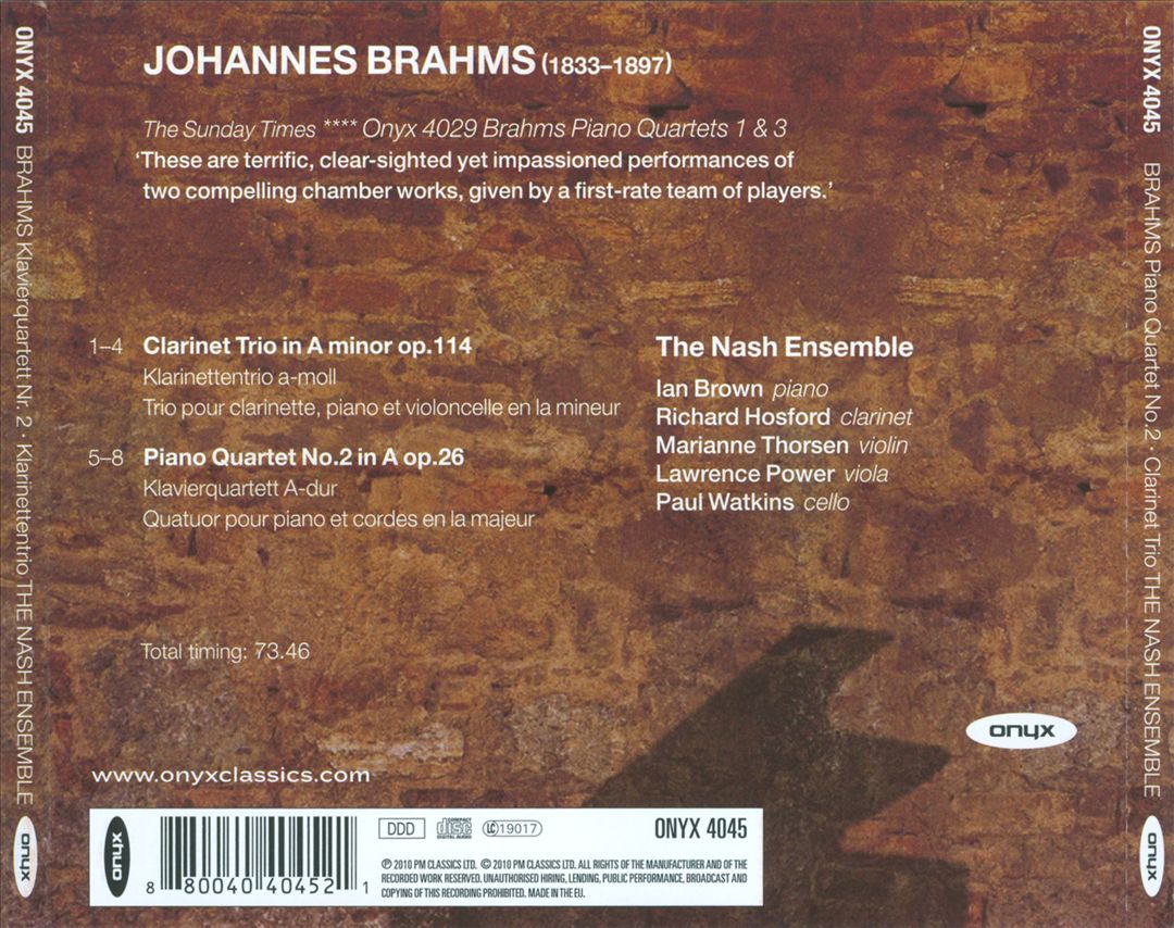 Brahms: Piano Quartet No. 2; Clarinet Trio cover art