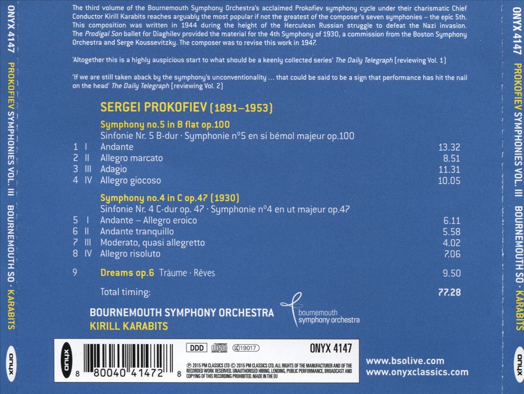Prokofiev: Symphonies 4 (Op. 47) & 5; Dreams cover art