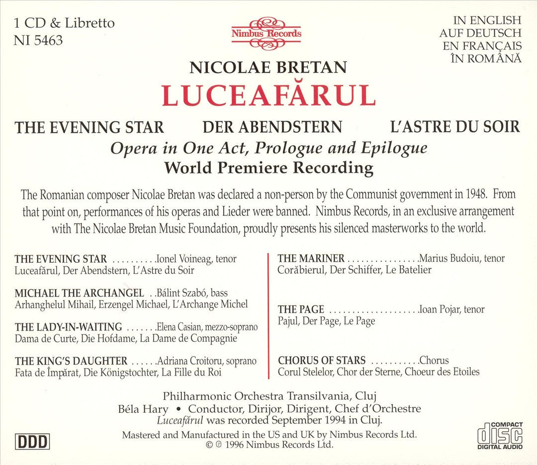 Nicolae Bretan: Luceafarul (The Evening Star) cover art