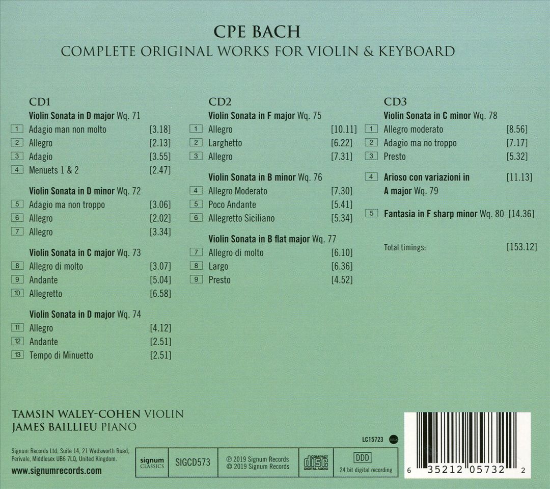 CPE Bach: Complete Original Works for Violin & Keyboard cover art