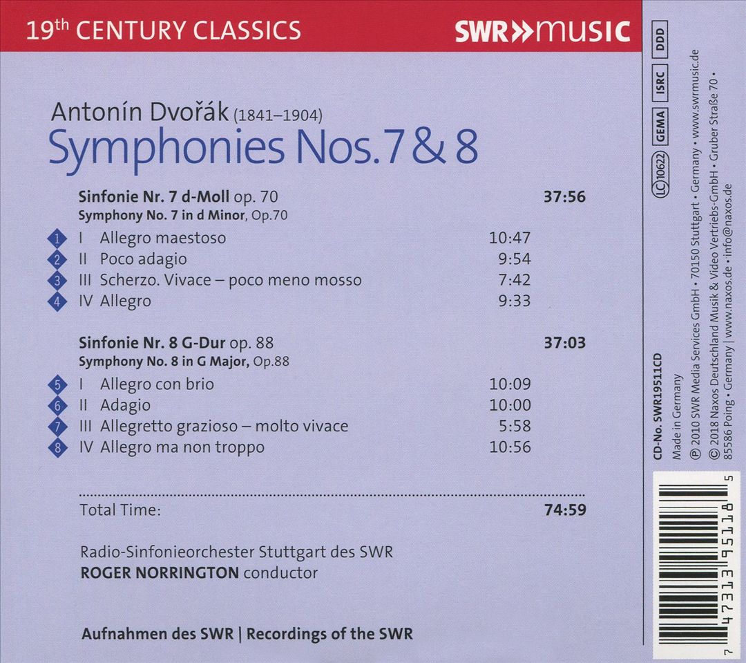 Dvorák: Symphonies Nos. 7 & 8 cover art