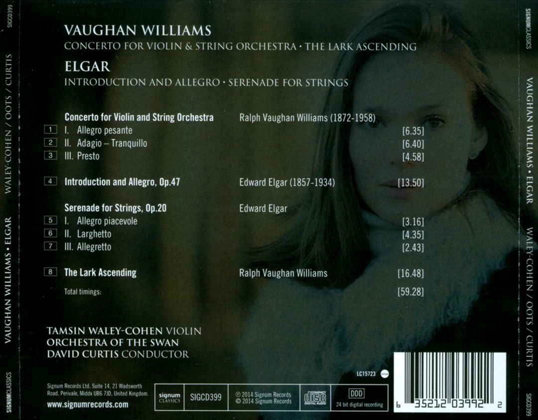 Vaughan Williams: The Lark Ascending; Violin Concerto; Elgar: Introduction and Allegro; Serenade for Strings cover art