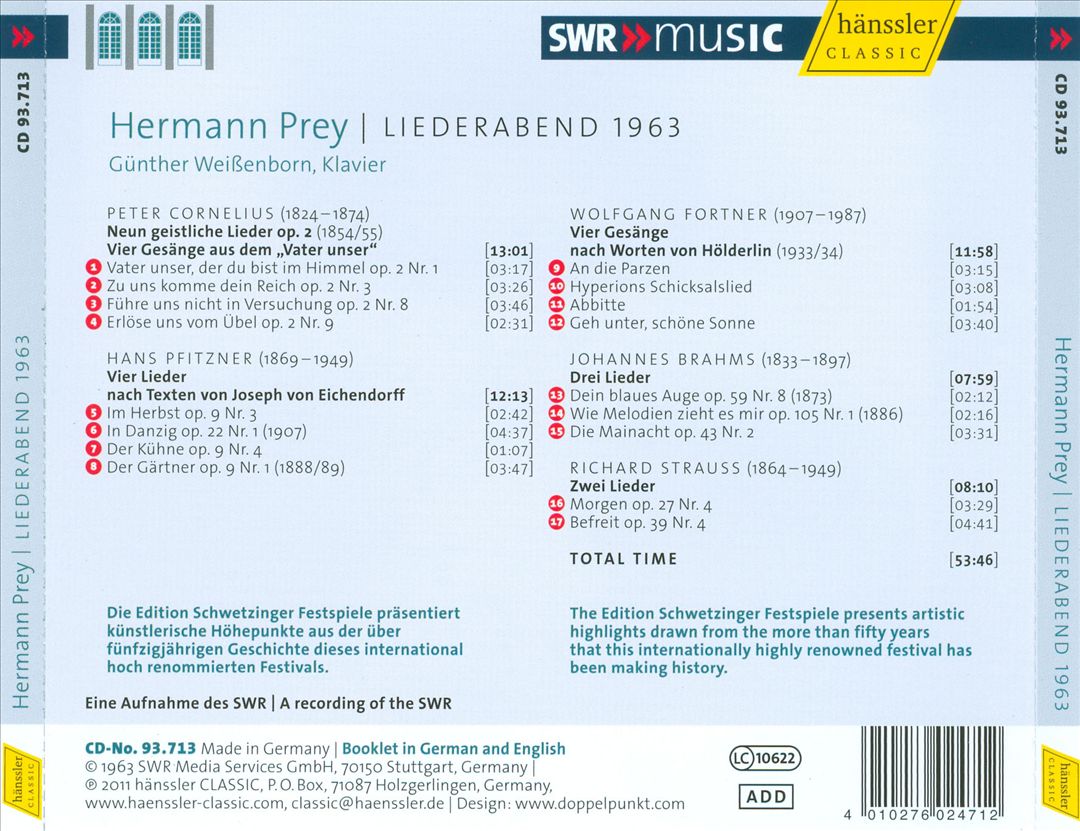 Hermann Prey: Liederabend 1963 cover art