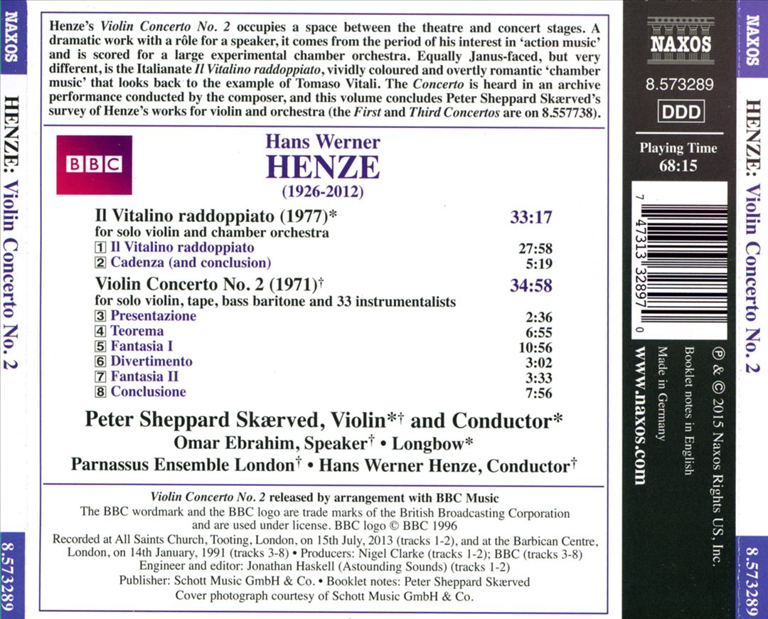 Hans Werner Henze: Violin Concerto No. 2; Il Vitalino raddoppiato cover art