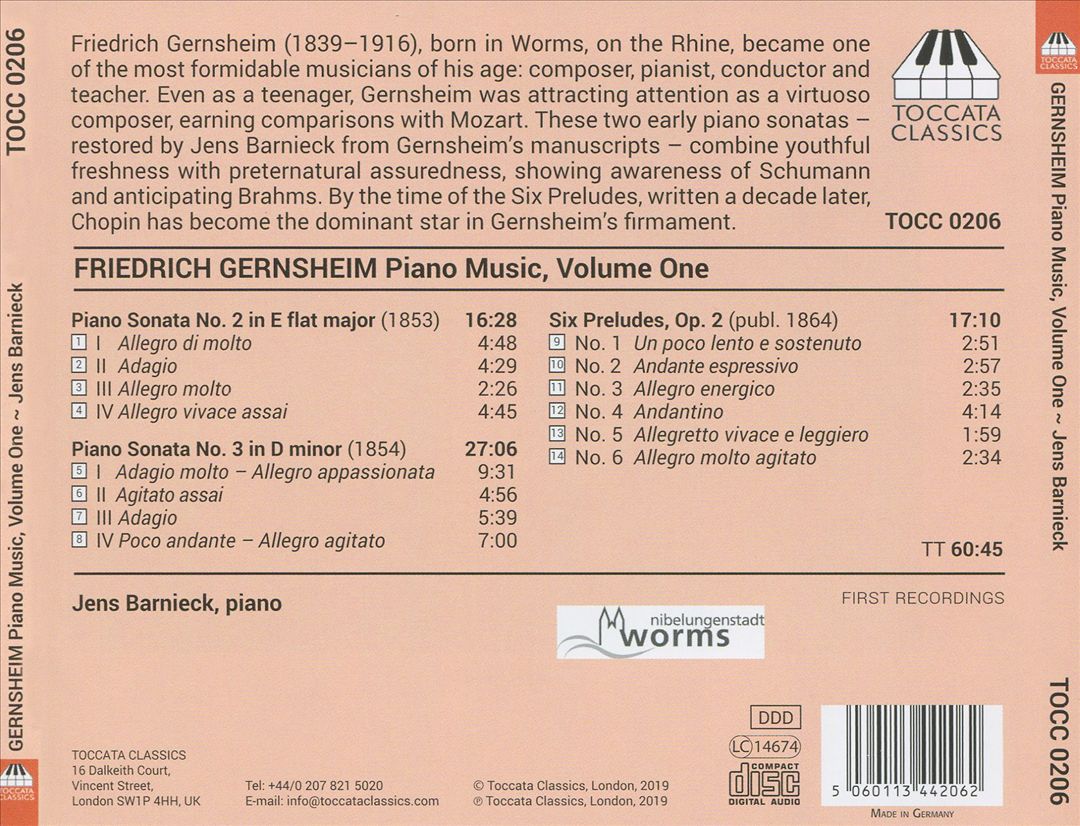 Friedrich Gernsheim: Piano Music, Vol. 1 cover art