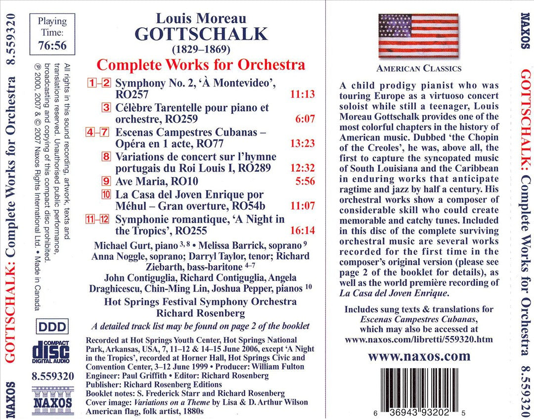 Gottschalk: Symphonies Nos. 1 & 2; Escenas Campestres Cubanas; Célèbre Tarantelle cover art