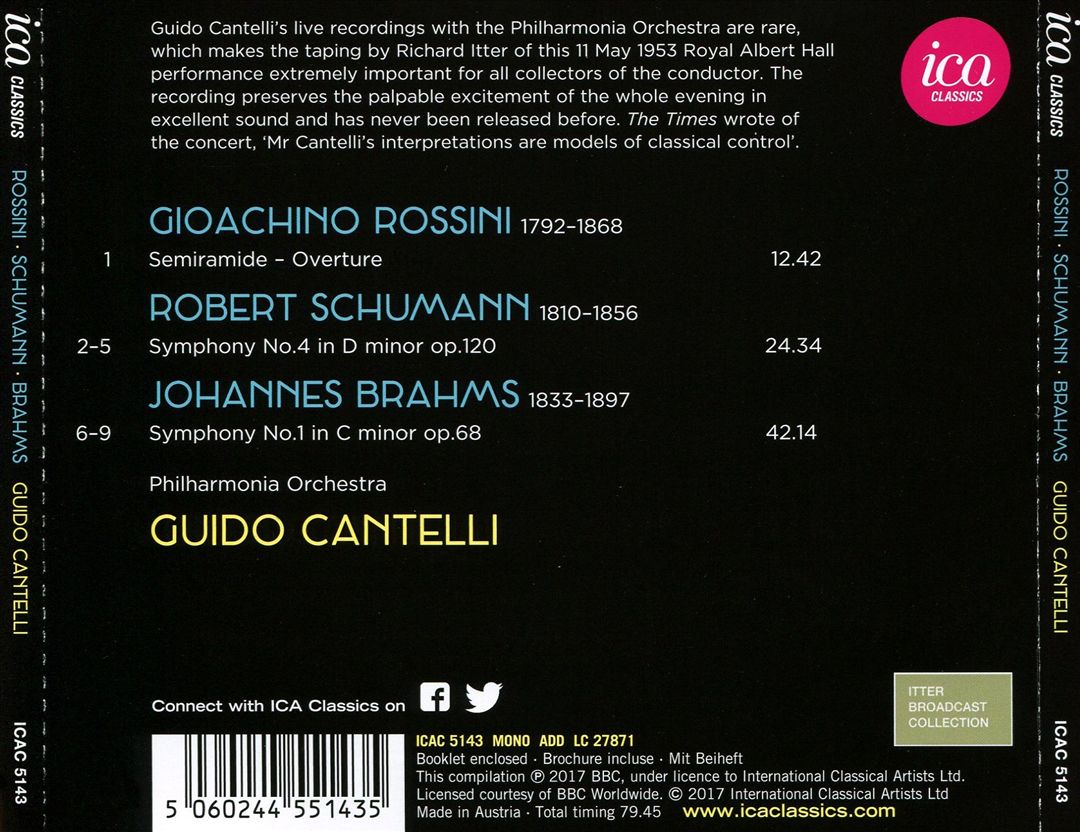 Rossini: Semiraminde Overture; Schumann: Symphony No. 4; Brahms: Symphony No. 1 cover art