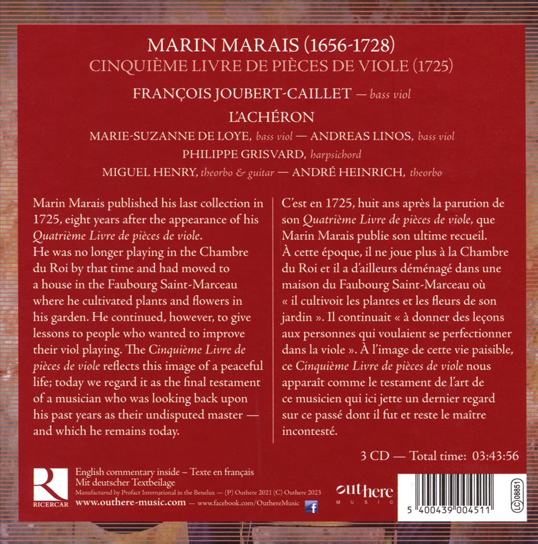 Marin Marais: Cinquième livre de pièces de viole cover art