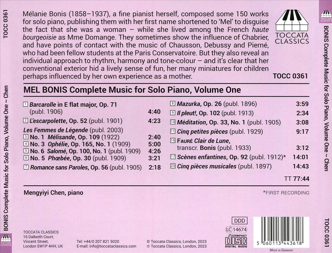 Mel Bonis: Complete Music Solo Piano, Vol. 1 cover art