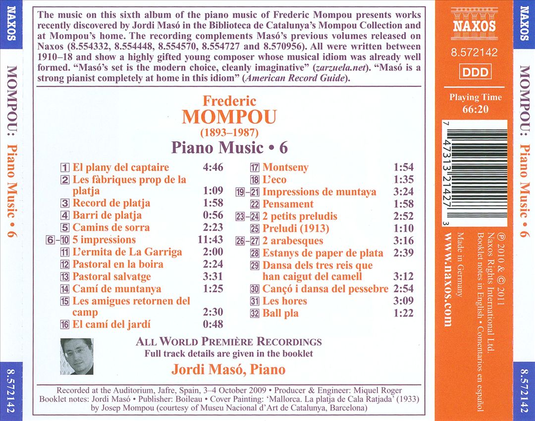 Frederic Mompou: Piano Music, Vol. 6 cover art