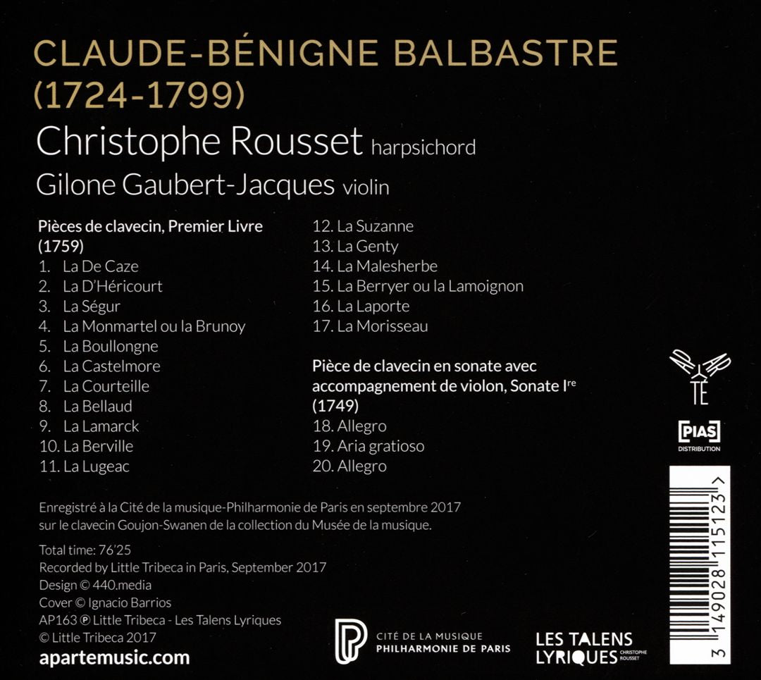 Balbastre: Pièces de Clavecin, Livre 1 cover art