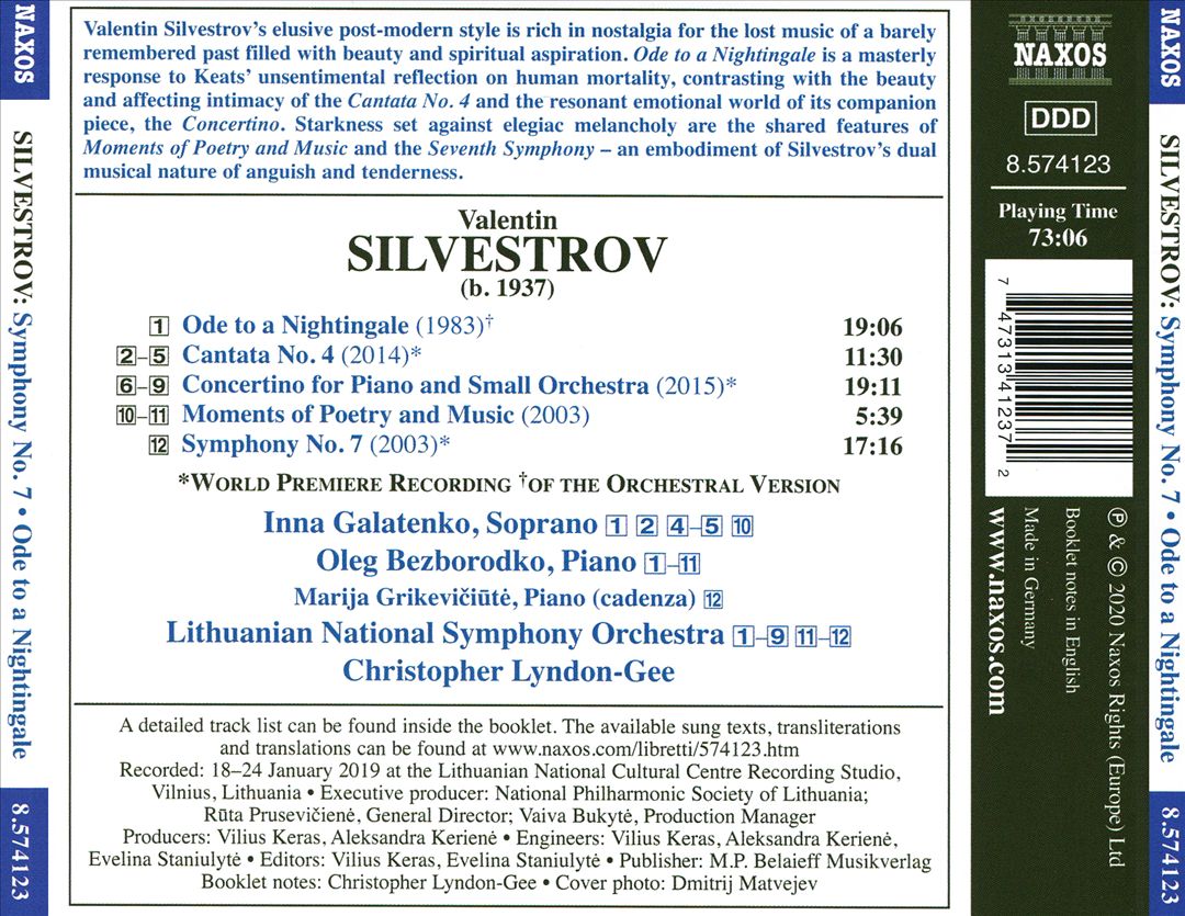 Silvestrov: Symphony No. 7; Ode to a Nightingale; Piano Concertino cover art