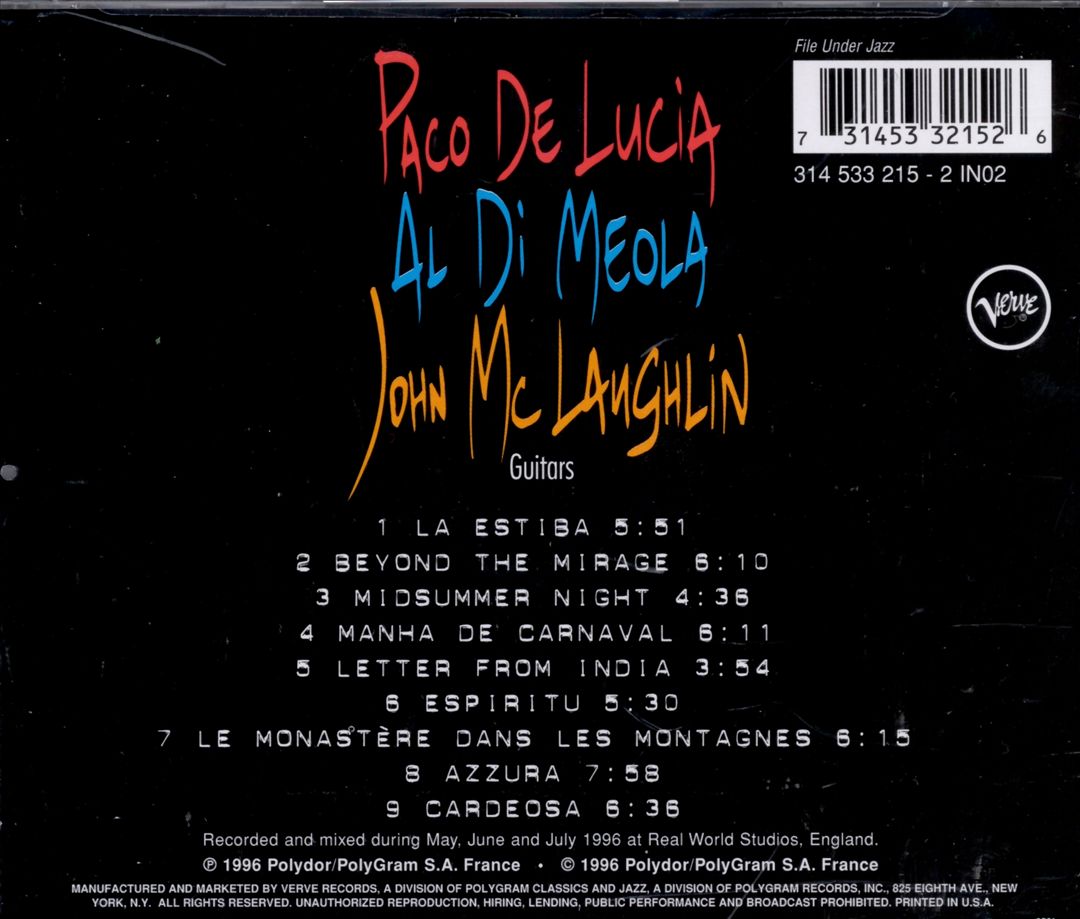 Guitar Trio: Paco de Lucia/John McLaughlin/Al Di Meola cover art