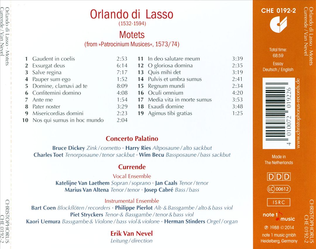 Orlando di Lasso: Patrocinium Musices, 1573-1574 cover art
