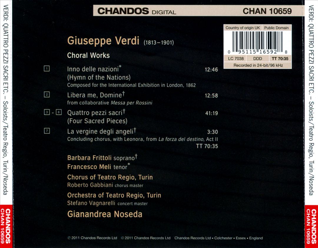 Verdi: Four Sacred Pieces; Hymn of the Nations cover art