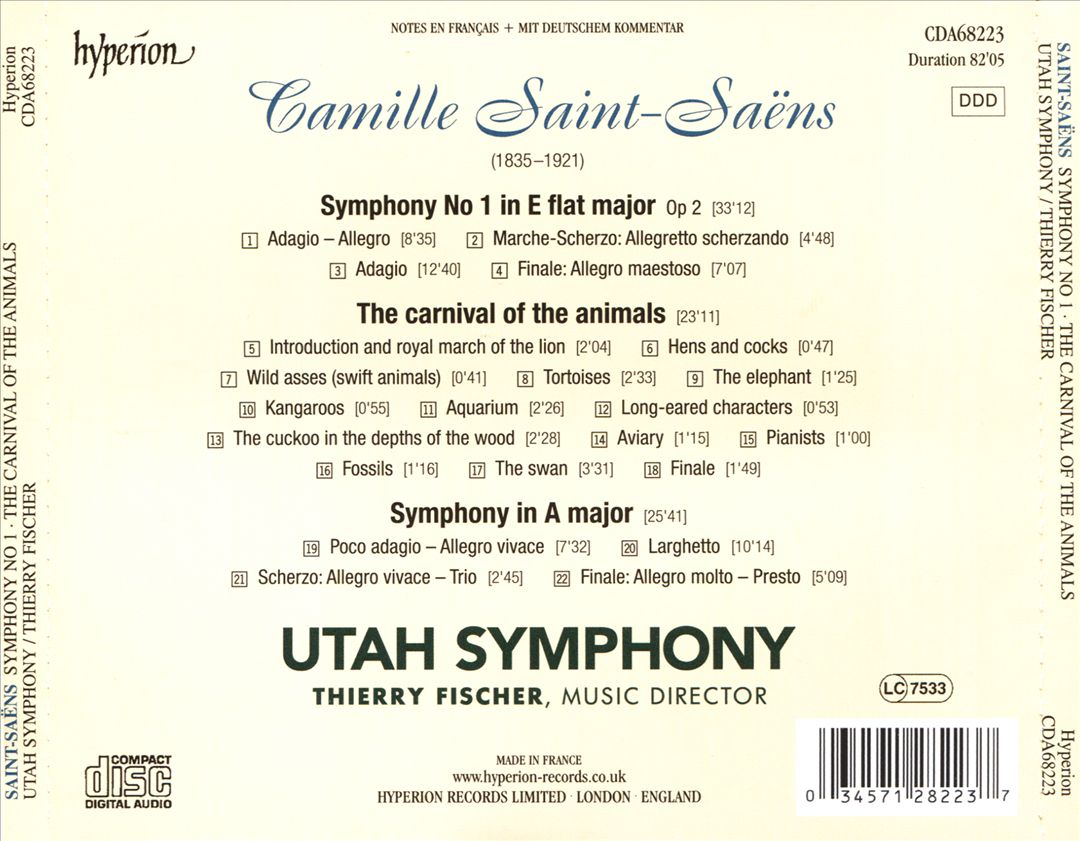 Saint-Saëns: Symphony No 1 in E flat major; Symphony in A major; The Carnival of the Animals cover art