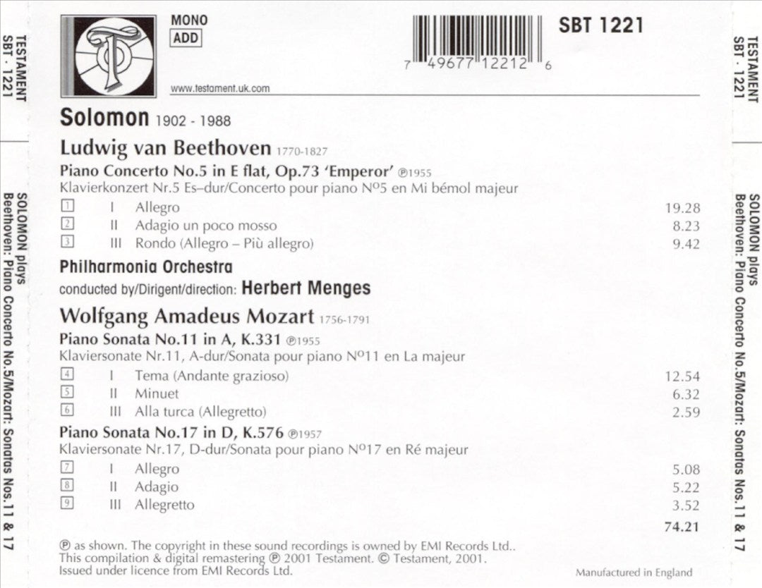 Beethoven: Piano Concerto No. 5; Mozart: Piano Sonatas Nos. 11 & 17 cover art