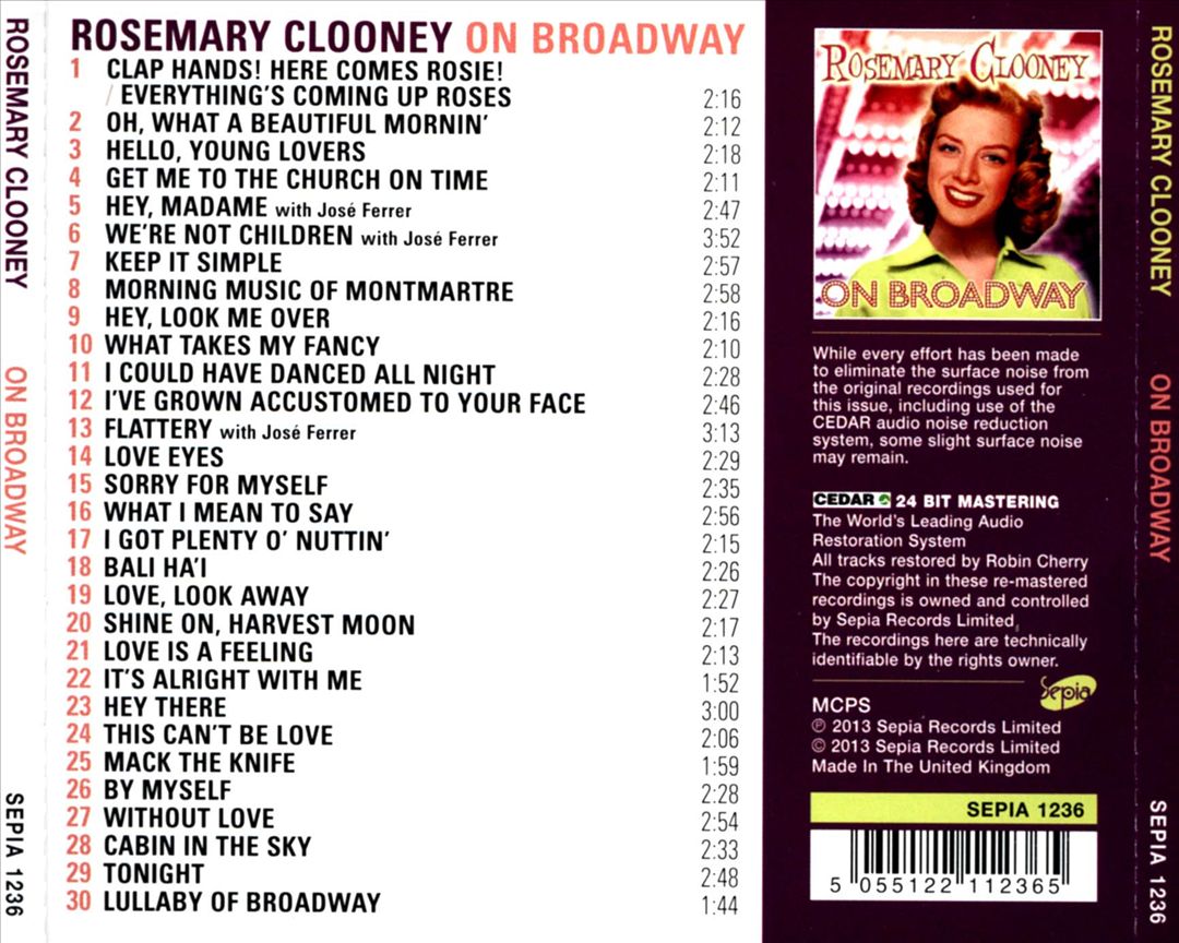 Rosemary Clooney On Broadway cover art