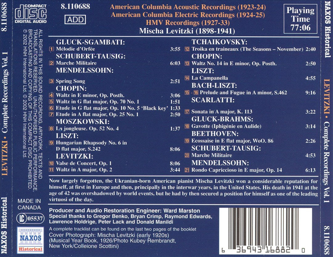 Levitzki: Complete Recordings, Vol. 1 cover art