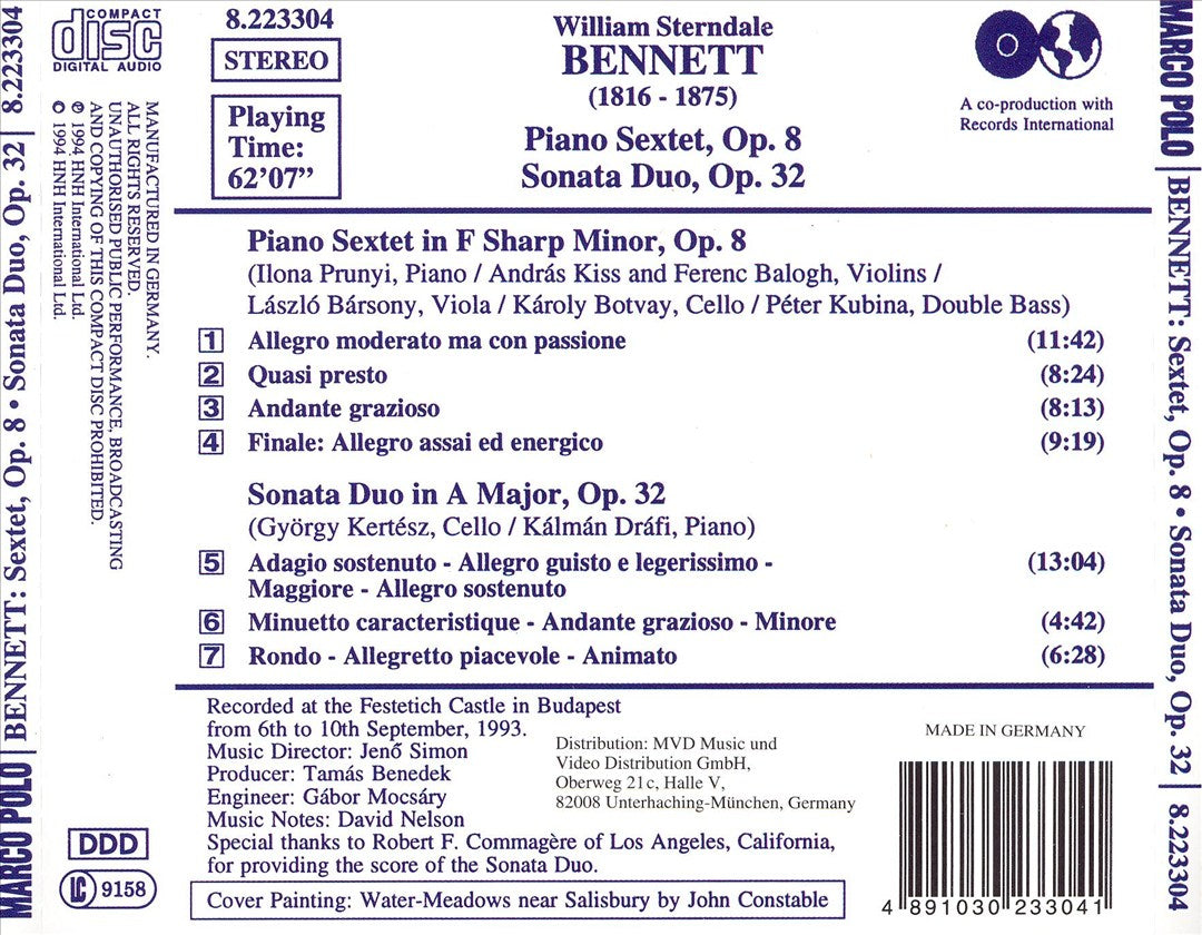 William Sterndale Bennett: Piano Sextet; Sonata Duo cover art