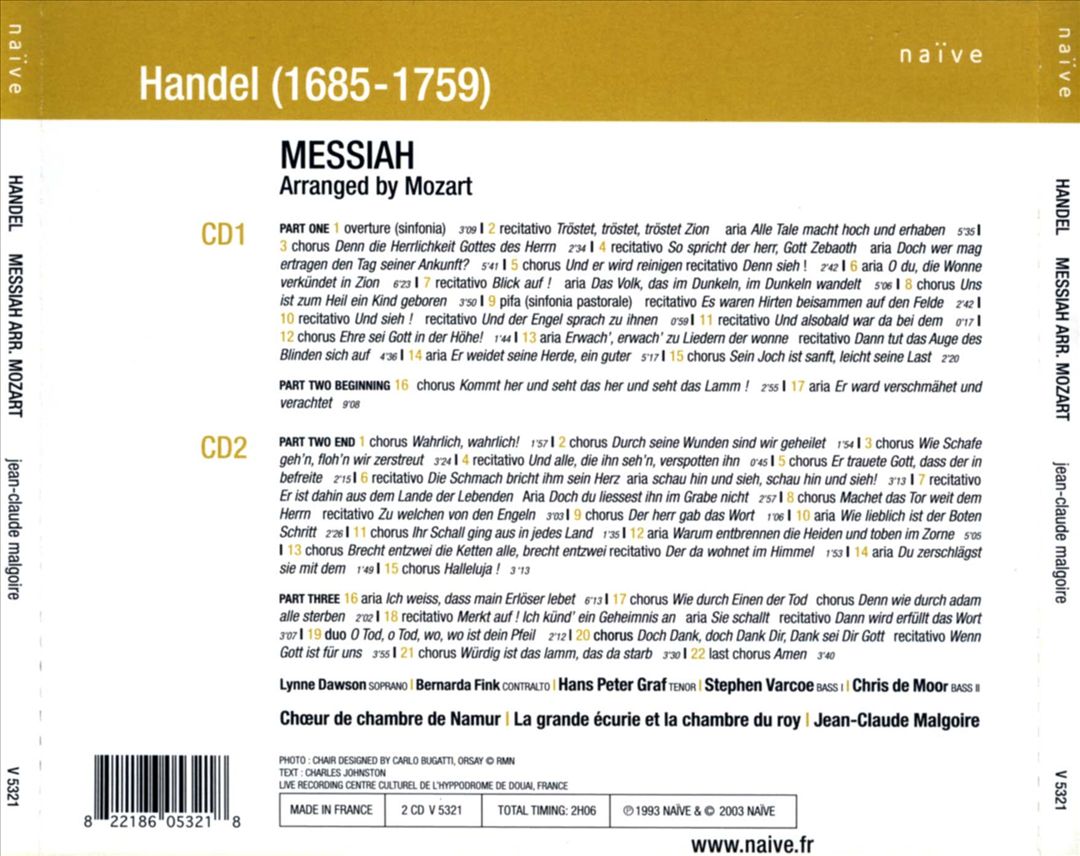 Handel: Messiah (arranged by Mozart) cover art