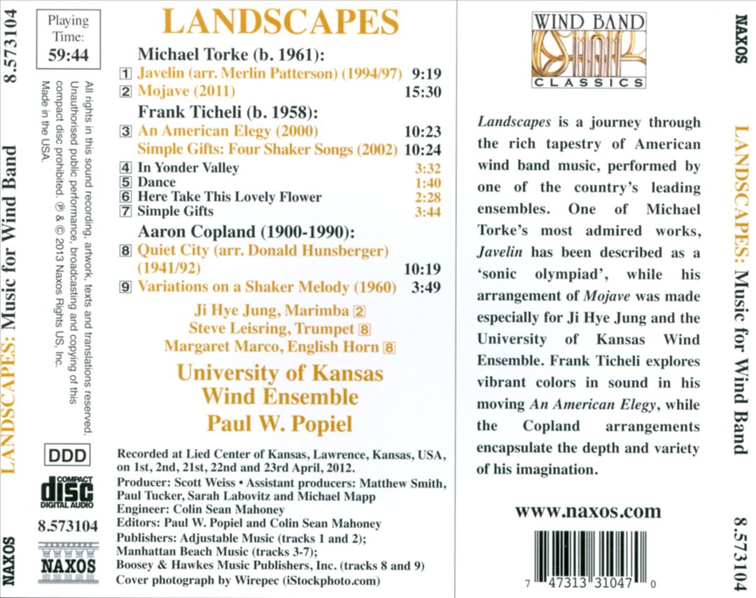 Landscapes: Torke, Ticheli, Copland cover art