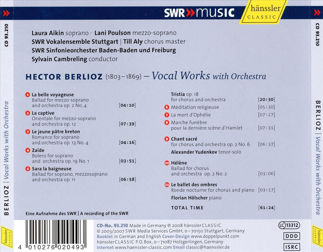 Hector Berlioz: Vocal Works with Orchestra cover art