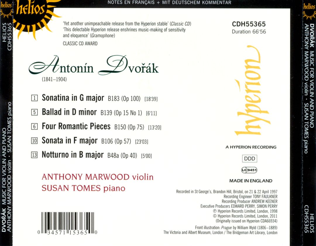 Dvorák: Music for Violin and Piano cover art