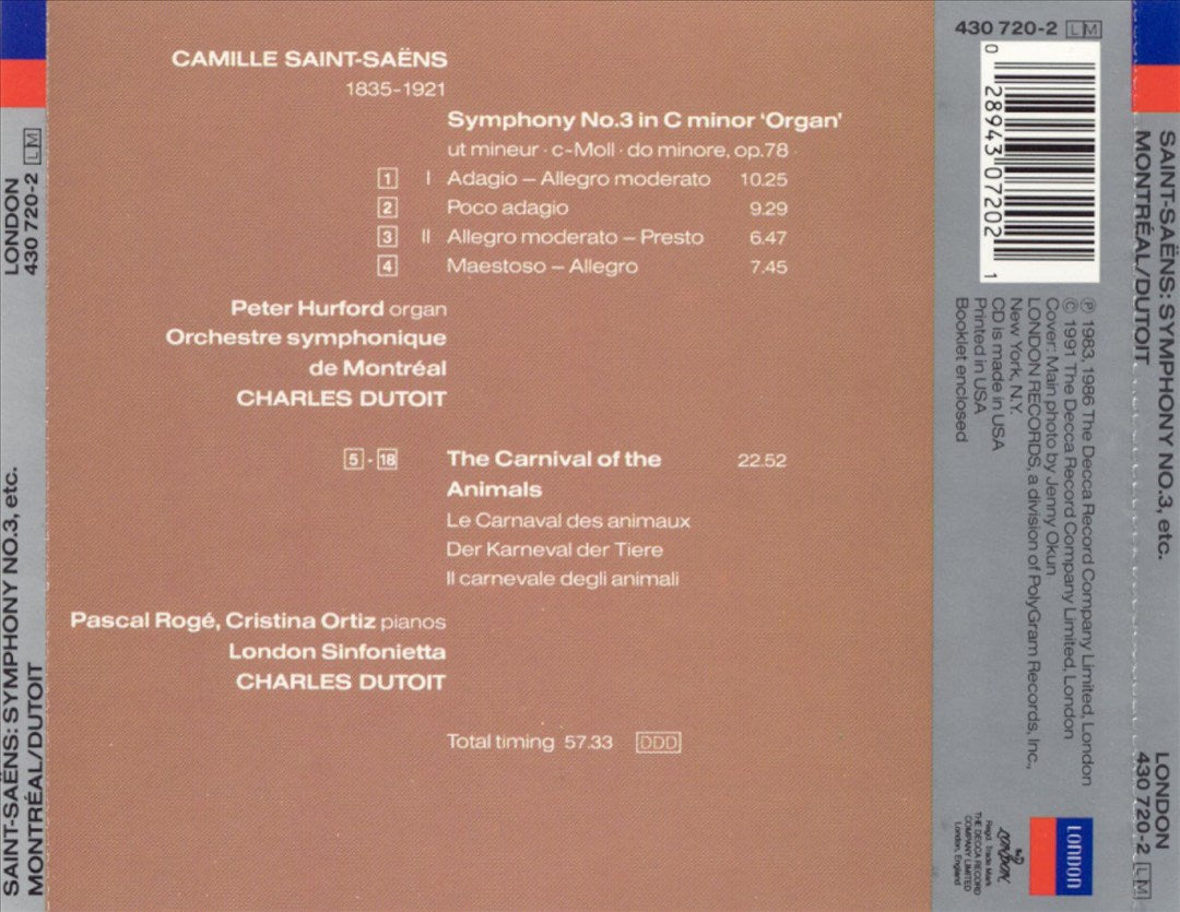 Saint-Saens: Symphony No. 3; Carnaval des animaux cover art