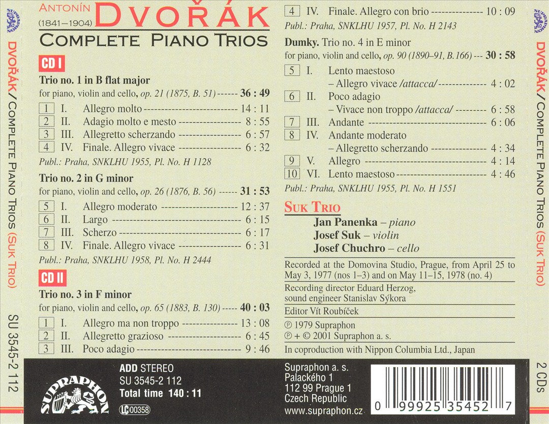 Dvorák: Complete Piano Trios cover art