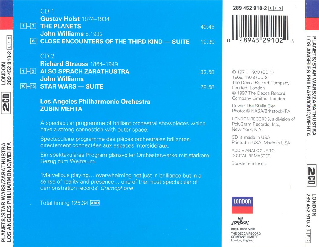 Gustav Holst: The Planets; John Williams: Star Wars Suite; Richard Strauss: Also sprach Zarathustra cover art